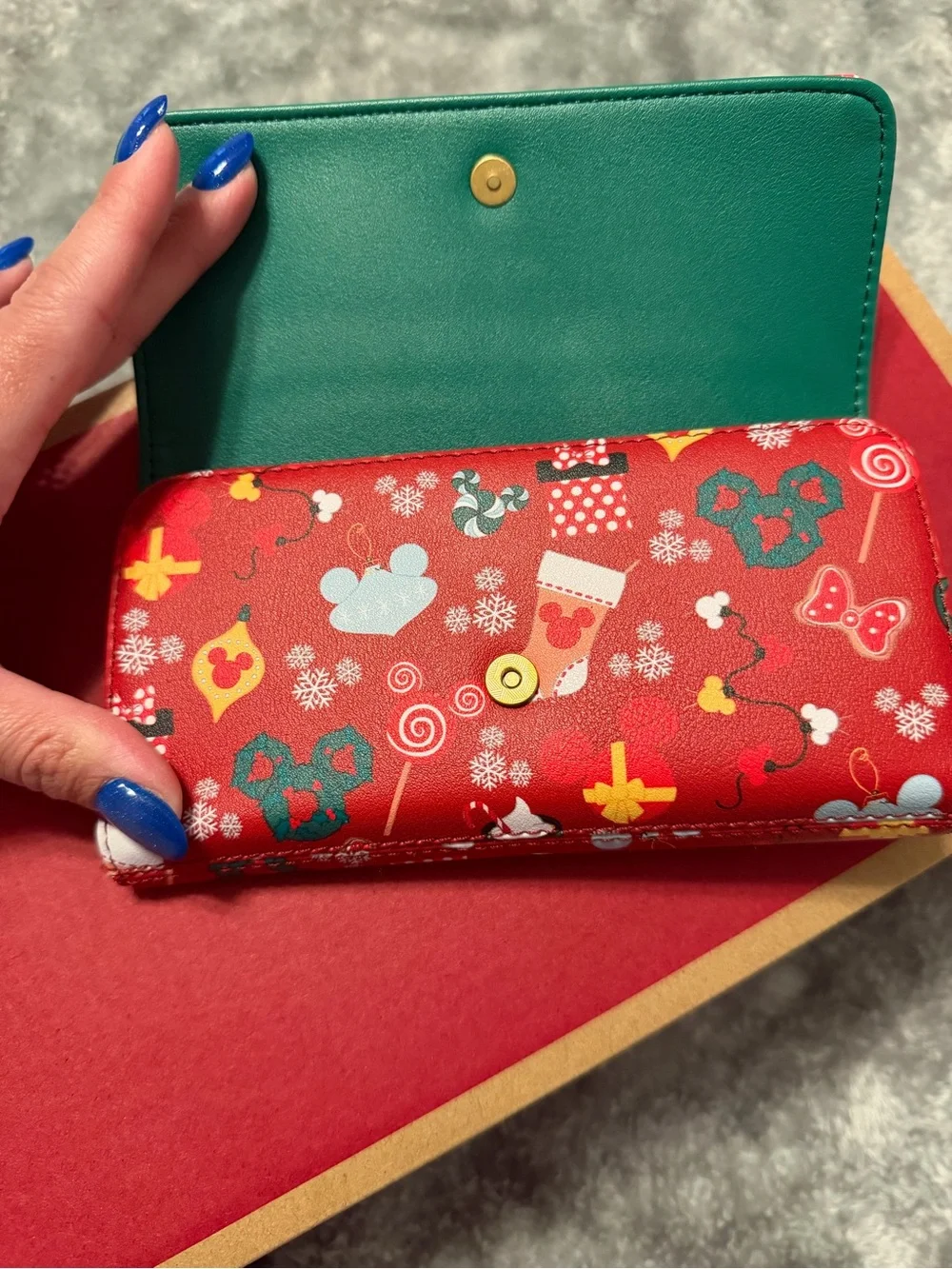 Loungefly Disney Red Holiday Wallet with Green Patch